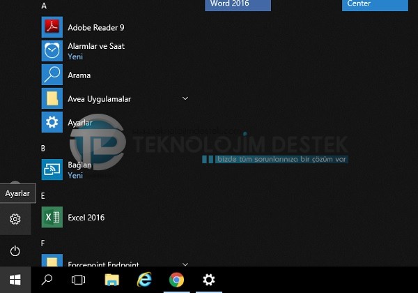 Windows 10 ayarlar