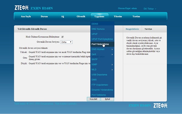 ZTE H168N port açma işlemi (Resimli anlatım)
