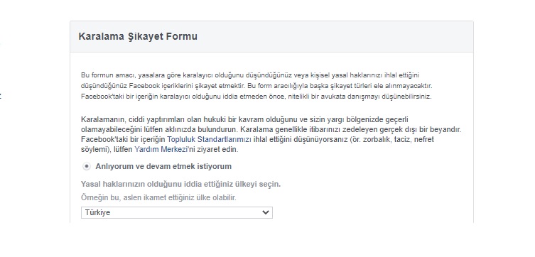 Facebook karalama şikayet formu nedir ?