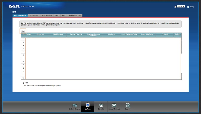 Zyxel vmg3312-b10a port açma