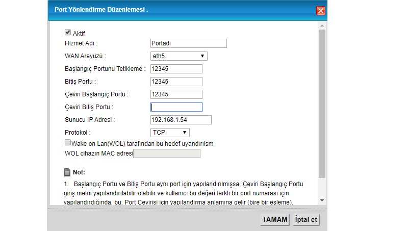 Zyxel vmg3312-b10a port açma