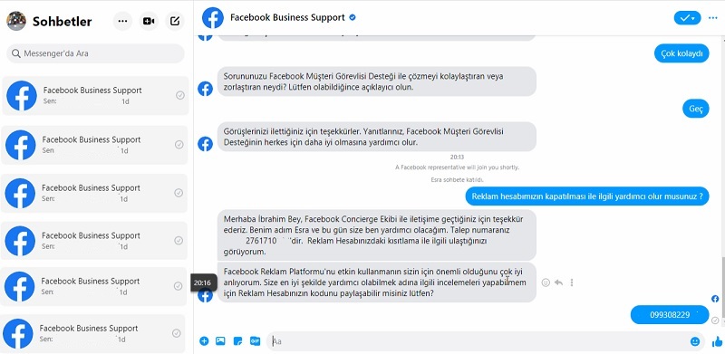 facebook canlı destek